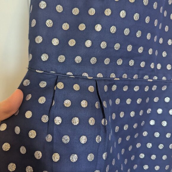 J. Crew Navy and Silver Polka Dot Sheath | 12 | EUC | Silk Cotton Blend! - Picture 4 of 8